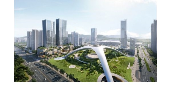 深圳北站超核綠芯項目開建，形如“UFO”，系國內(nèi)首個公園型樞紐站點